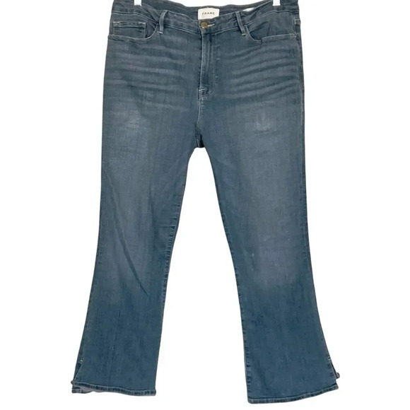 Frame Womens Le Crop Mini Boot Jeans Stretch Slit Morongo Blue Wash 33 - Picture 1 of 9